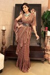 Buy_Nadima Saqib_Brown Blouse - Satinsaree- Lurex Georgettepetticoat - Saree With _at_Aza_Fashions