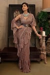 Nadima Saqib_Brown Blouse - Satinsaree- Lurex Georgettepetticoat - Saree With _Online_at_Aza_Fashions