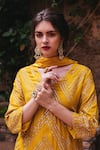 Buy_Samatvam By Anjali Bhaskar_Yellow Satin, Silk V-shaped Hand Embroidered Kurta Set _Online_at_Aza_Fashions