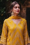 Samatvam By Anjali Bhaskar_Yellow Satin, Silk V-shaped Hand Embroidered Kurta Set _at_Aza_Fashions