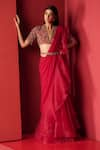 Ridhi Mehra_Pink Organza Pre-draped Ruffle Saree  _Online_at_Aza_Fashions