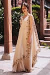 Samatvam by Anjali Bhaskar_Off White Crepe Shantoon V-shaped Embroidered Pre-draped Saree  _Online_at_Aza_Fashions