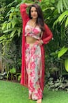 Buy_Gopi Vaid_Red Skirt And Top Cotton Silk Jacket Chiffon Embroidery & Draped Set  _at_Aza_Fashions