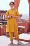 Samatvam By Anjali Bhaskar Yellow Cotton, Chanderi, Shantoon Round Embroidered Kurta Set Online at Aza Fashions Samatvam By Anjali Bhaskar_Yellow Cotton, Chanderi, Shantoon Round Embroidered Kurta Set _Online_at_Aza_Fashions