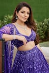 Shop_Mehak Murpana_Purple Net Embroidery Sequin Leaf Neck Bridal Lehenga Set 