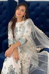 Palak & Mehak_White Crepe Printed Block Boat Neck Kurta Set _Online