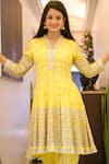 Buy_Gopi Vaid_Yellow Anarkali Mulmul Dhoti Embroidery V And Pant Set  _Online_at_Aza_Fashions