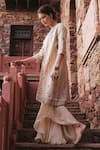 Buy_Samatvam By Anjali Bhaskar_White Georgette, Habutai Silk Jumpsuit V Neck Jacket Round With Embroidered _at_Aza_Fashions