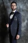 Soniya G_Blue Jacquard Tuxedo And Pant Set _Online_at_Aza_Fashions