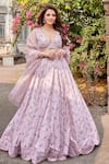 Shop_Pasha India_Pink Linen, Chiffon Sequins, Embroidery, Pearls V-neck Floral Print Lehenga Set _Online_at_Aza_Fashions