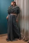 Buy_Masumi Mewawalla_Grey Crepe Draped Skirt And Organza Ruffle Top _at_Aza_Fashions