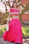 Shop_Seema Thukral_Pink Cotton Silk Bardot Embroidered Off-shoulder Lehenga Set _at_Aza_Fashions