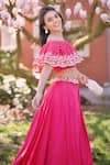 Seema Thukral_Pink Cotton Silk Bardot Embroidered Off-shoulder Lehenga Set _Online_at_Aza_Fashions