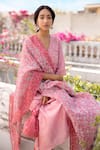 Buy_Chhaya Mehrotra_Pink Kurta Handwoven Chanderi Pants Cotton Dupatta Silk Set  _at_Aza_Fashions