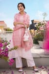 Chhaya Mehrotra_Pink Kurta Handwoven Chanderi Pants Cotton Dupatta Silk Set  _Online_at_Aza_Fashions