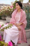 Shop_Chhaya Mehrotra_Pink Kurta Handwoven Chanderi Pants Cotton Dupatta Silk Set  _at_Aza_Fashions