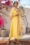 Shop_Chhaya Mehrotra_Yellow Anarkali Handwoven Chanderi Pants Cotton Dupatta Silk Set  _at_Aza_Fashions