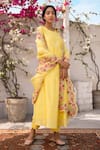 Buy_Chhaya Mehrotra_Yellow Anarkali Handwoven Chanderi Pants Cotton Dupatta Silk Set  _at_Aza_Fashions