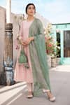 Buy_Chhaya Mehrotra_Peach Anarkali Handwoven Chanderi Pants Cotton Dupatta Silk Set  _at_Aza_Fashions