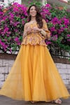 Buy_Chhavvi Aggarwal_Yellow Organza, Crepe One Shoulder Printed Top And Gharara Set _at_Aza_Fashions