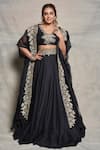 Buy_Mrunalini Rao_Black Dupion Silk Embroidered Cape And Skirt Set_at_Aza_Fashions