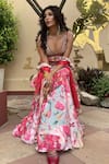 Gopi Vaid_Red Cotton Silk Dupatta Chiffon Halter Floral Print Lehenga Set_Online_at_Aza_Fashions