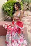 Shop_Gopi Vaid_Red Cotton Silk Dupatta Chiffon Halter Floral Print Lehenga Set_Online_at_Aza_Fashions