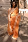 Buy_Devnaagri_Orange Silk Organza Embroidered Sequin Square Cutwork Border Saree With Blouse _at_Aza_Fashions