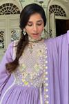 Shop Leela By A Purple Jute , Mulmul Floral, Sequin, Bead, Embroidered Anarkali Set Online at Aza Fashions Shop_Leela By A_Purple Jute , Mulmul Floral, Sequin, Bead, Embroidered Anarkali Set _Online_at_Aza_Fashions