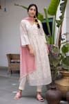 Buy_Chhaya Mehrotra_White Anarkali Handwoven Chanderi Salwar Cotton V Neck Set _at_Aza_Fashions