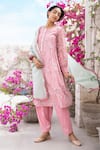 Chhaya Mehrotra_Pink Anarkali Handwoven Chanderi Salwar Cotton Round Set _Online_at_Aza_Fashions