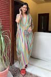 Buy_Paulmi and Harsh_Multi Color Kaftan Pure Crepe And Inner Shantoon Print Stripes V With  _at_Aza_Fashions