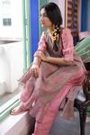 Buy_Chhaya Mehrotra_Pink Kurta Handwoven Chanderi Salwar Cotton V Neck Set _at_Aza_Fashions