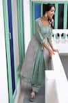 Buy_Chhaya Mehrotra_Green Anarkali Handwoven Chanderi Salwar Cotton Round Set  _at_Aza_Fashions