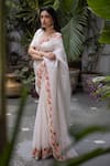 Buy_Chhaya Mehrotra_White Saree Silk Organza Blouse Handwoven Chanderi V Neck With _at_Aza_Fashions