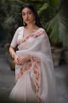 Buy_Chhaya Mehrotra_White Saree Silk Organza Blouse Handwoven Chanderi V Neck With _Online_at_Aza_Fashions