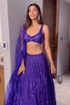 Shop_Mehak Murpana_Purple Net Embroidery Sequin Leaf Neck Bridal Lehenga Set _Online_at_Aza_Fashions