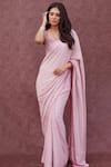 Buy_Archana Jaju_Pink Handwoven Cotton Hand Painted And Lucknowi Chikankari Saree With Blouse _at_Aza_Fashions