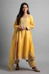 Buy_Heena Kochhar_Yellow Chanderi Lucknowi Anarkali Set_at_Aza_Fashions