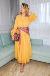Ritu Kumar_Yellow Dobby Round Textured Kurta_Online_at_Aza_Fashions