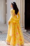 Shop_Paulmi and Harsh_Yellow Cotton Silk Embroidery V Neck Floral Print Anarkali With Dupatta _at_Aza_Fashions