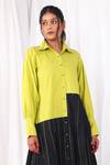 KHAT_Black Poplin Cotton Colorblock And Striped Pattern Shirt Dress_at_Aza_Fashions
