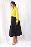 Shop_KHAT_Black Poplin Cotton Colorblock And Striped Pattern Shirt Dress_Online_at_Aza_Fashions