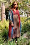 Buy_Sunira Designs_Multi Color Silk Georgette Ajrakh Print Panelled Long Tunic_at_Aza_Fashions