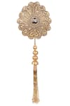Buy_Puneet Gupta_Gold Stones Carved Tassel Detail Clutch _at_Aza_Fashions