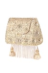 Buy_Puneet Gupta_Gold Laser Cut Tassel Detail Clutch_at_Aza_Fashions