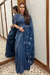 Buy_Vaayu_Blue Cotton Muslin Bloom Discharge Print Saree With Blouse_at_Aza_Fashions