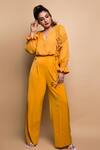 Buy_Babita Malkani_Yellow Italian Crepe Embroidered Bead Work V Neck Puff Sleeve Jumpsuit _at_Aza_Fashions