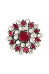 Buy_Sangeeta Boochra_Silver Plated Rhinestones Handmade Kundan Floral Ring _at_Aza_Fashions