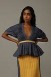 Buy_Amita Gupta_Blue Handwoven Denim Peplum Top_at_Aza_Fashions